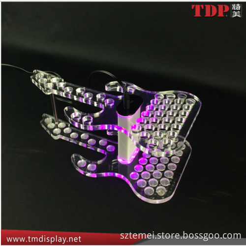 factory custom guitar shaped RGB LED illuminated clear acrylic test tube rack for bar serving tray